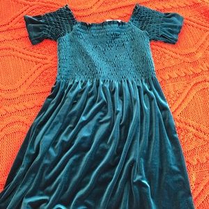 UO Clara Shoulder Green Velvet Dress